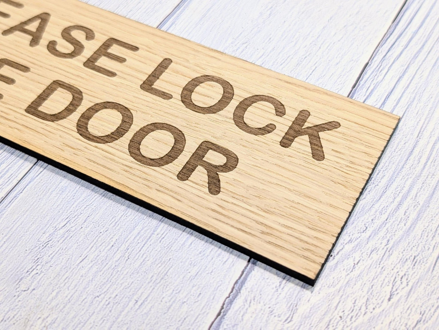 Personalised Oak Door Sign – Please Lock The Door or Custom Text | Wooden Plaque for Bathroom, Office or Shed | 4 Sizes – Eco Gift - CherryGroveCraft