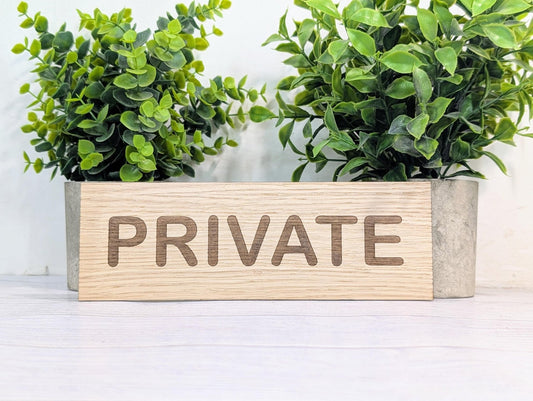 Personalised Oak Door Sign – Private or Custom Text | Wooden Wall Plaque for Home, Office or Studio | 4 Sizes – Eco Friendly - CherryGroveCraft