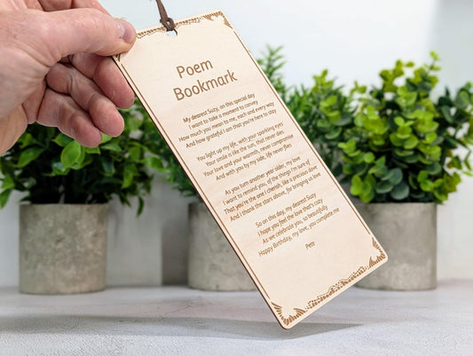 Personalised Poem Bookmark – Engraved Wooden Bookmark, Custom Message or Poem, FSC Birch Plywood, Handmade Gift for Book Lovers - CherryGroveCraft