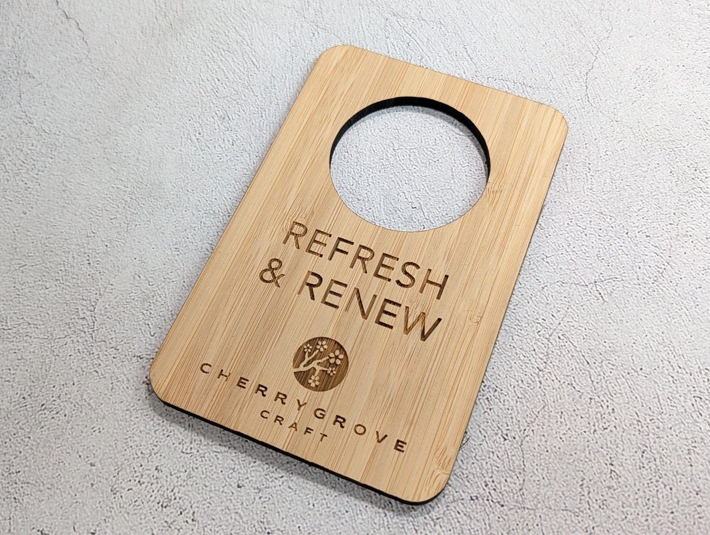 FSC-certified Moso bamboo reversible Do Not Disturb hanger, made in North Wales
