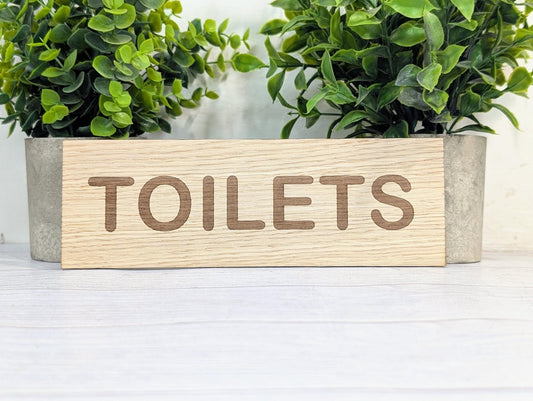 Toilets Sign – Personalised Wooden Toilet Door Sign | Custom Text Oak Veneer Wall Plaque | Private Shop Cafe Warehouse Office Signage - CherryGroveCraft