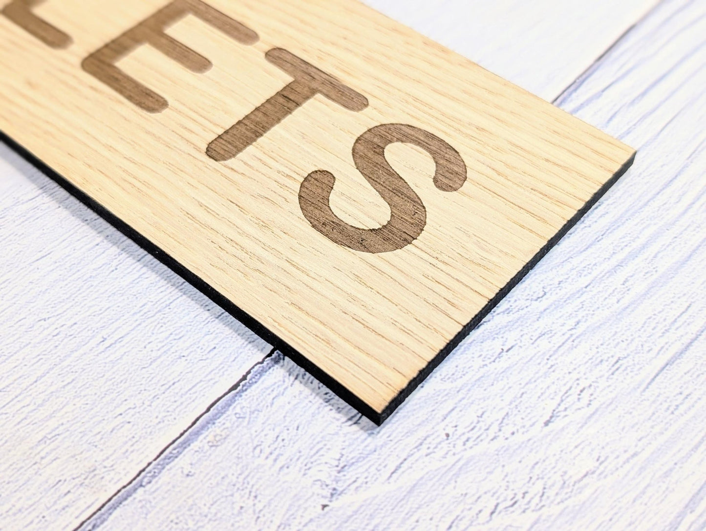 Toilets Sign – Personalised Wooden Toilet Door Sign | Custom Text Oak Veneer Wall Plaque | Private Shop Cafe Warehouse Office Signage - CherryGroveCraft