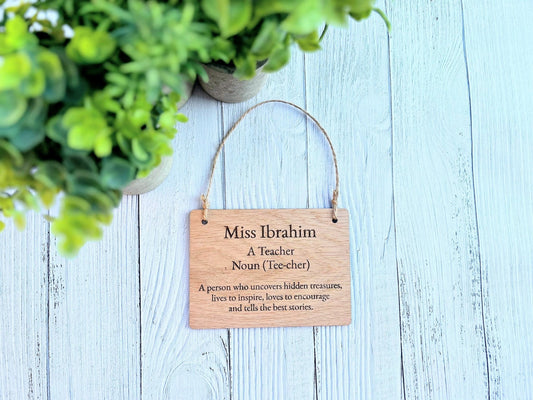 Custom Engraved Teacher Appreciation Sign - Personalised Oak Veneer Door/Hanging Sign - Thoughtful Gift for Educators & Mentors - CherryGroveCraft
