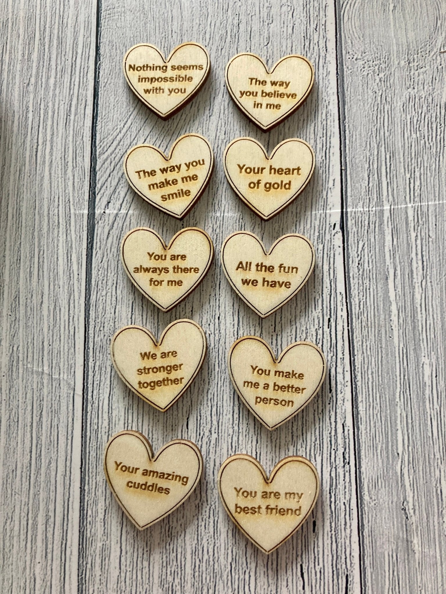 Engraved Wooden Love Tokens, Personalised Love Messages, Romantic Gift - CherryGroveCraft