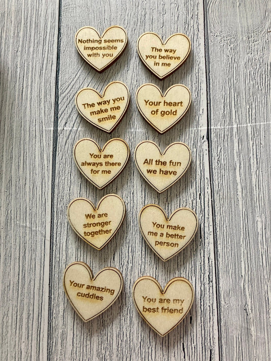 Engraved Wooden Love Tokens, Personalised Love Messages, Romantic Gift - CherryGroveCraft