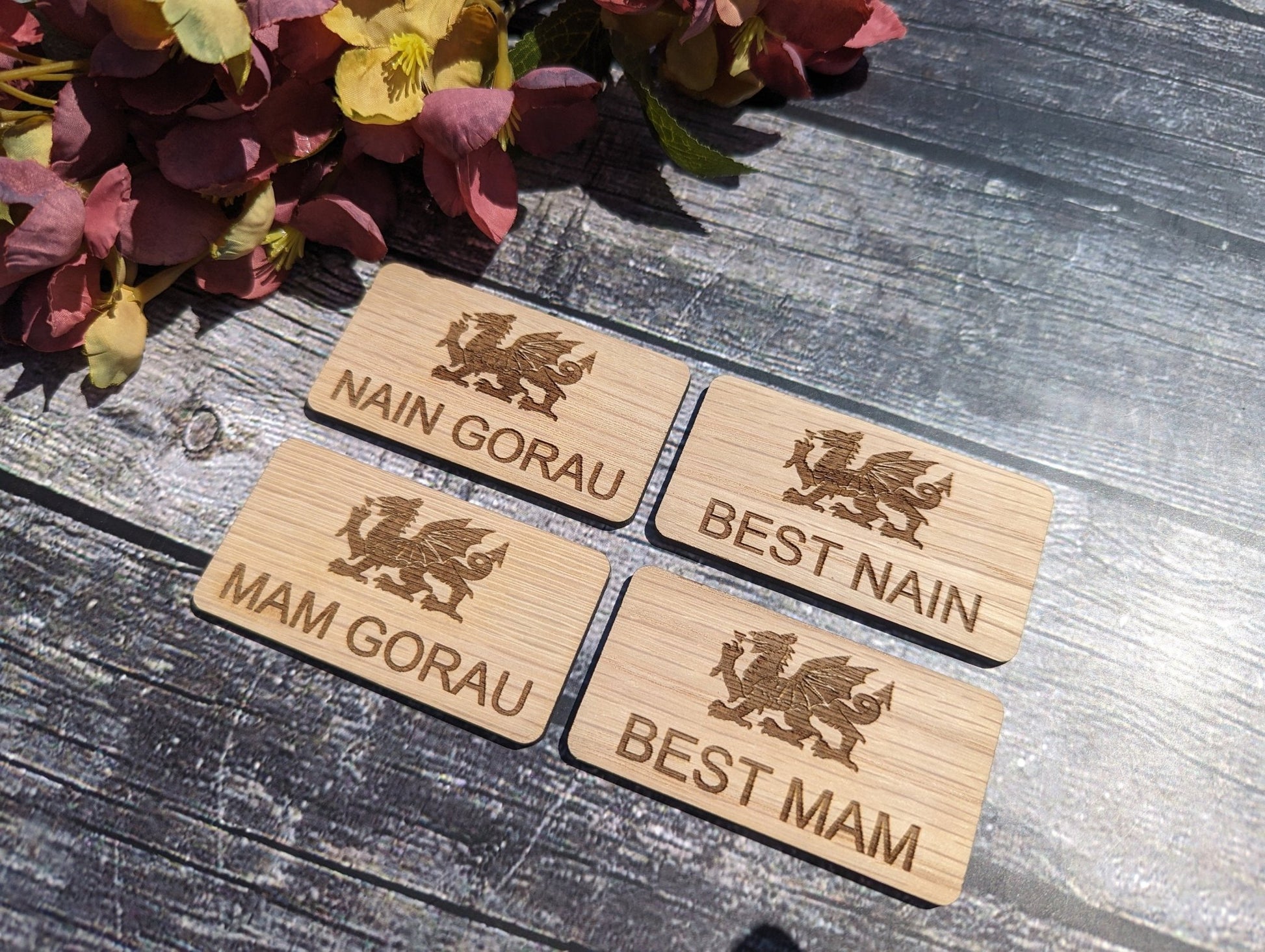 Fun Welsh Wooden Name Badges | Best Mam, Best Nain, Mam Gorau, Nain Gorau - CherryGroveCraft