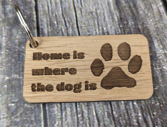 Handcrafted Oak Veneer Keyring 'Home is Where the Dog Is', Sustainable Dog Lover's Accessory, Thoughtful Gift for Pet Owners & Canine Lovers - CherryGroveCraft