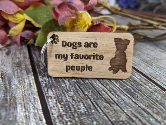 Handmade Oak Veneer Keyring 'Dogs Are My Favourite People', Sustainable Dog Lover Accessory, Ideal Gift for Canine Enthusiasts & Pet Parents - CherryGroveCraft