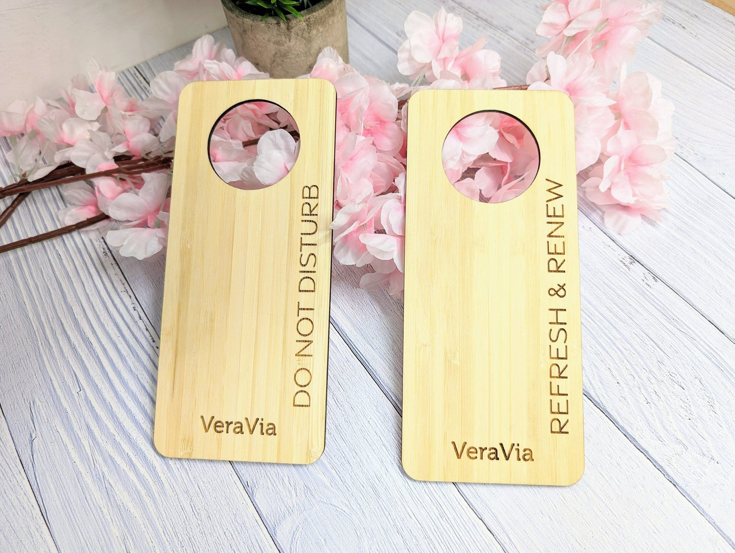Hotel Door Hangers - Free Design Service, Bamboo "Please Clean the Room" and "Please Do Not Disturb" Door Signs, Hotel Sign, Bedroom Signs - CherryGroveCraft