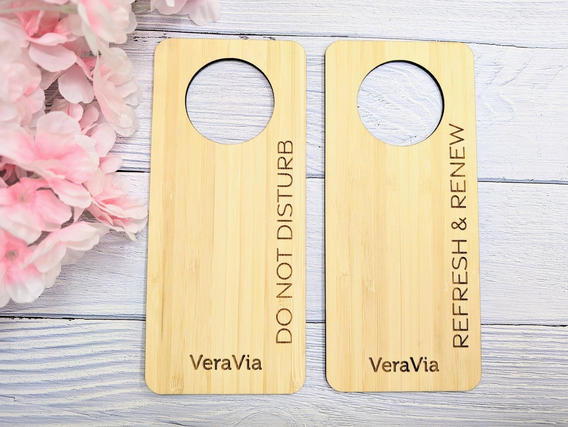 Hotel Door Hangers - Free Design Service, Bamboo "Please Clean the Room" and "Please Do Not Disturb" Door Signs, Hotel Sign, Bedroom Signs - CherryGroveCraft