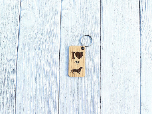 I love my Dachshund Wooden Keyring | Oak Dog Keychain | Gift For Dachshund Parent | Doggy Key Tag Gift - CherryGroveCraft