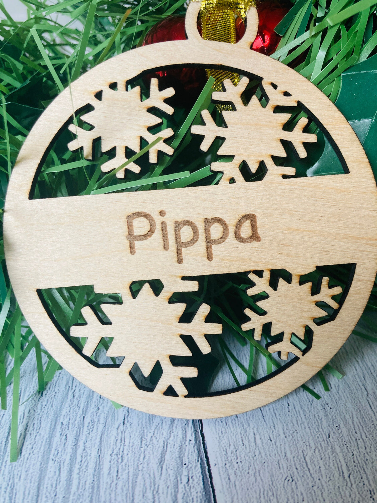 School Christmas bauble reverse face, 4mm oak veneered MDF