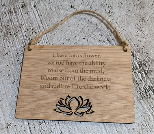 Wooden Personalised Yoga Sign, Lotus Flower Wooden Hanging Sign