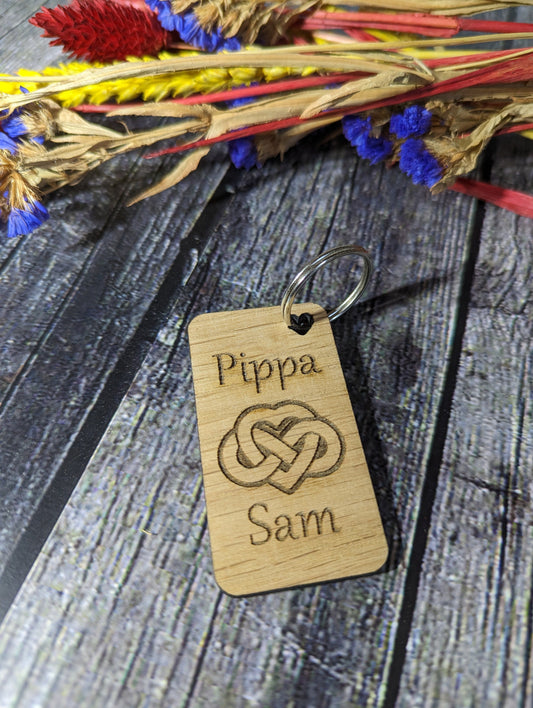 Personalised Wooden Heart Keyring for Lovers
