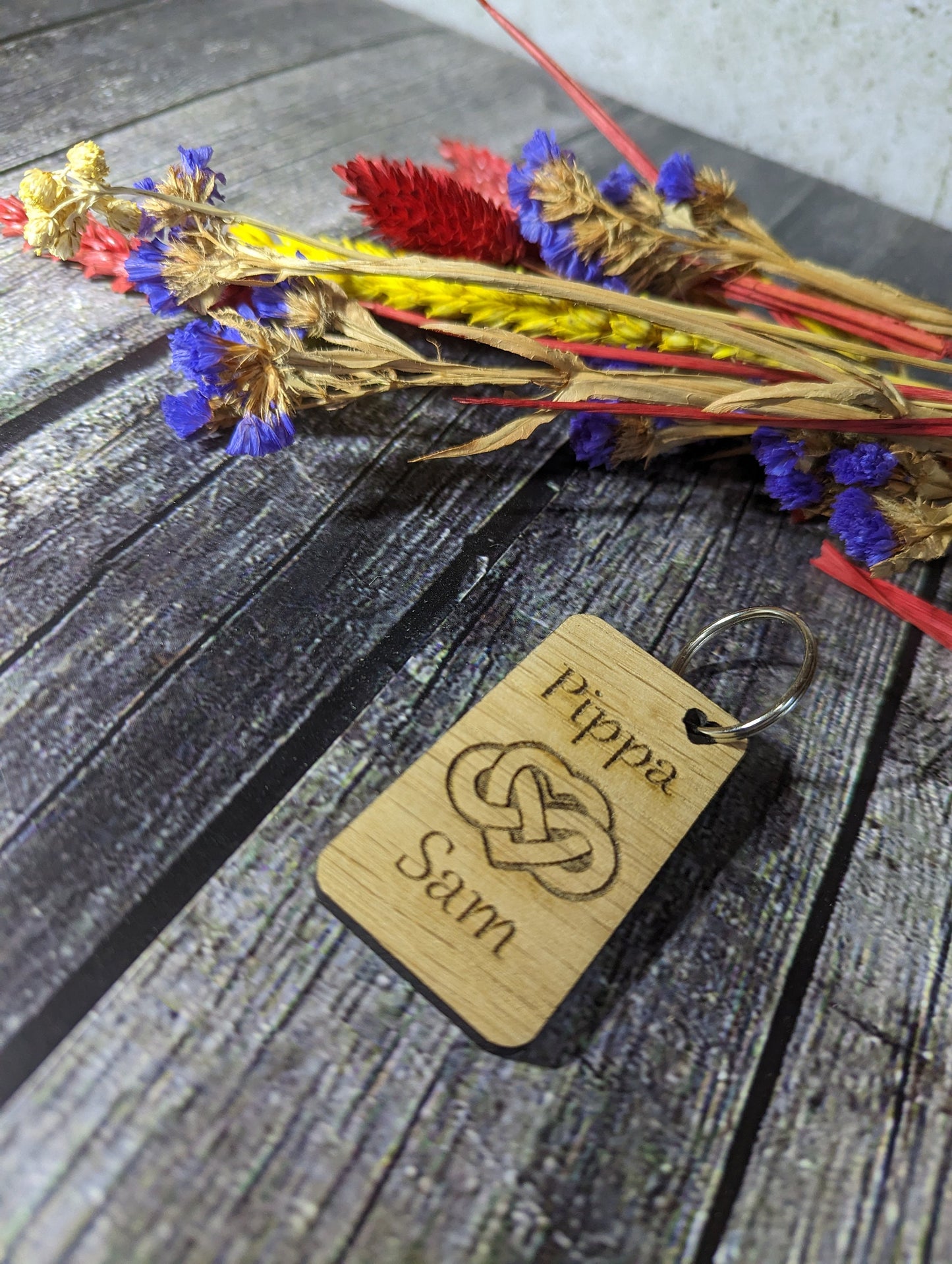 Personalised Wooden Heart Keyring for Lovers