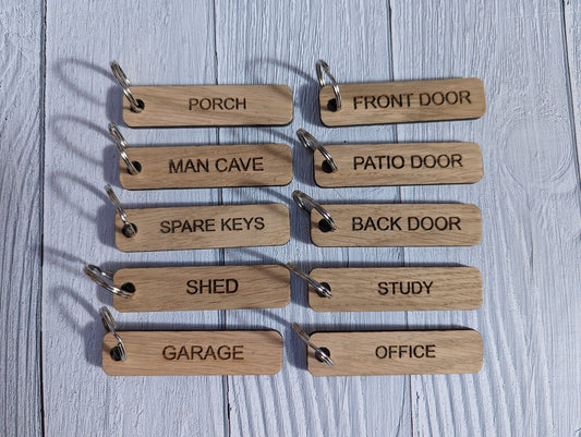 House Key Tags, Handcrafted Eco-Friendly Wooden House Key Tags, House Keyrings, Homewarming Gift, House Keys Labelled