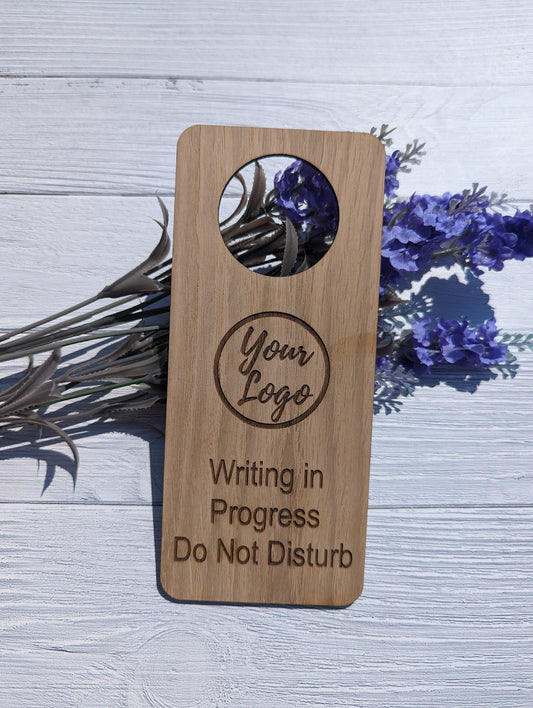 Writing in Progress, Do Not Disturb - Door Hanger, Personalised Sign, Room Sign, Study Room Sign, Oak Plaque, Logo Door Sign