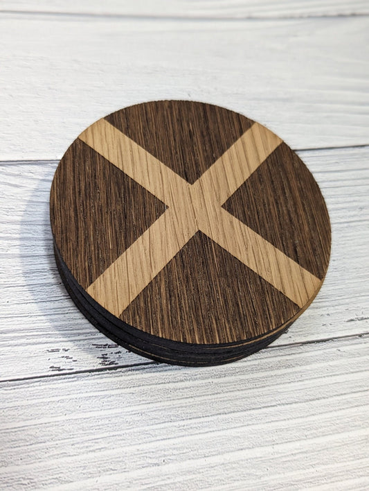 Patriotic Scotland Coasters, Scottish Gifts,Scotland Flag, Oak Veneered - CherryGroveCraft