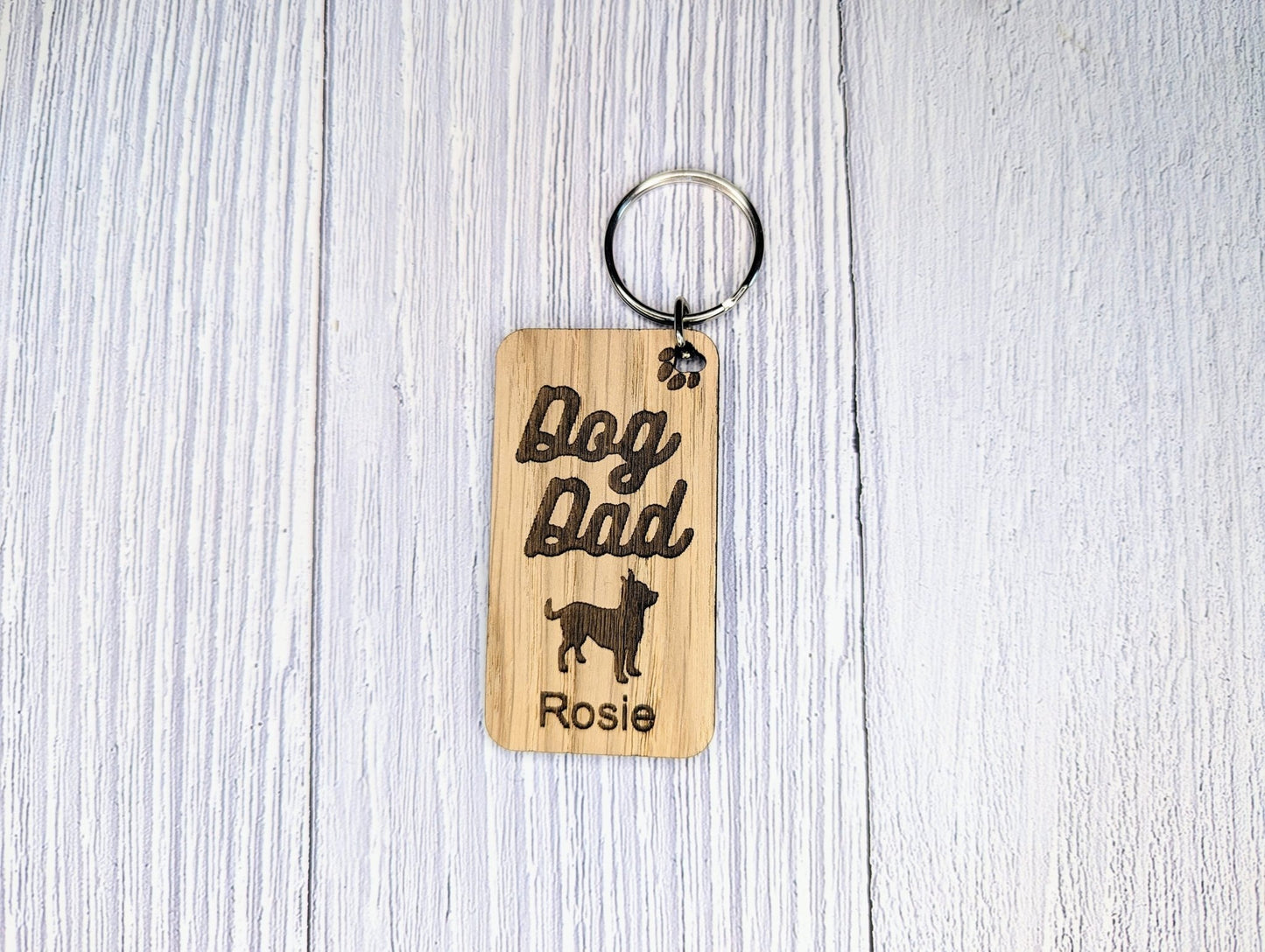 Personalised Chihauhau Dog Dad Wooden Keyring | Oak Dog Keychain | Gift For Chihauhau Parent | Doggy Key Tag Gift - CherryGroveCraft