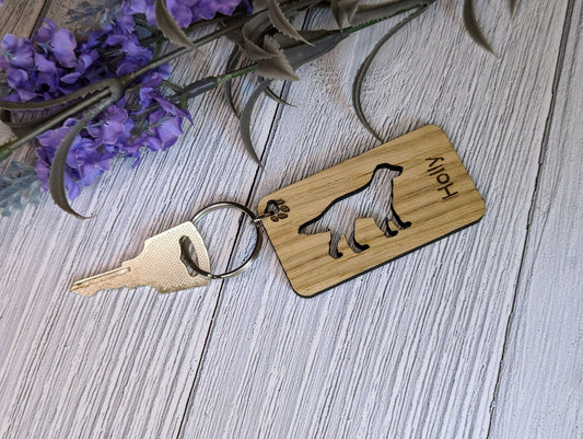 Personalised Flat Coated Retriever Wooden Keyring | Oak Dog Keychain | Gift For Flat Coated Retriever Parent | Doggy Key Tag Gift - CherryGroveCraft