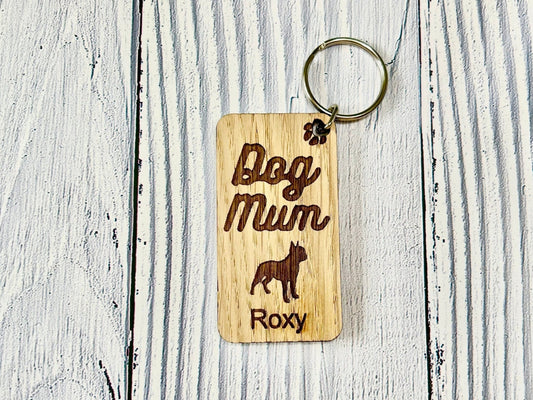 Personalised French Bulldog Dog Mum Wooden Keyring | Oak Dog Keychain | Gift For French Bulldog Parent | Doggy Key Tag Gift - CherryGroveCraft