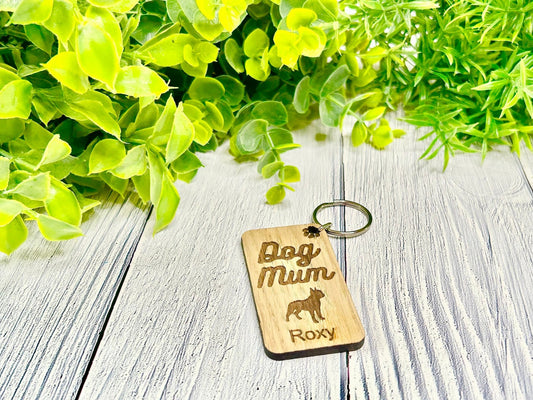 Personalised French Bulldog Dog Mum Wooden Keyring | Oak Dog Keychain | Gift For French Bulldog Parent | Doggy Key Tag Gift - CherryGroveCraft