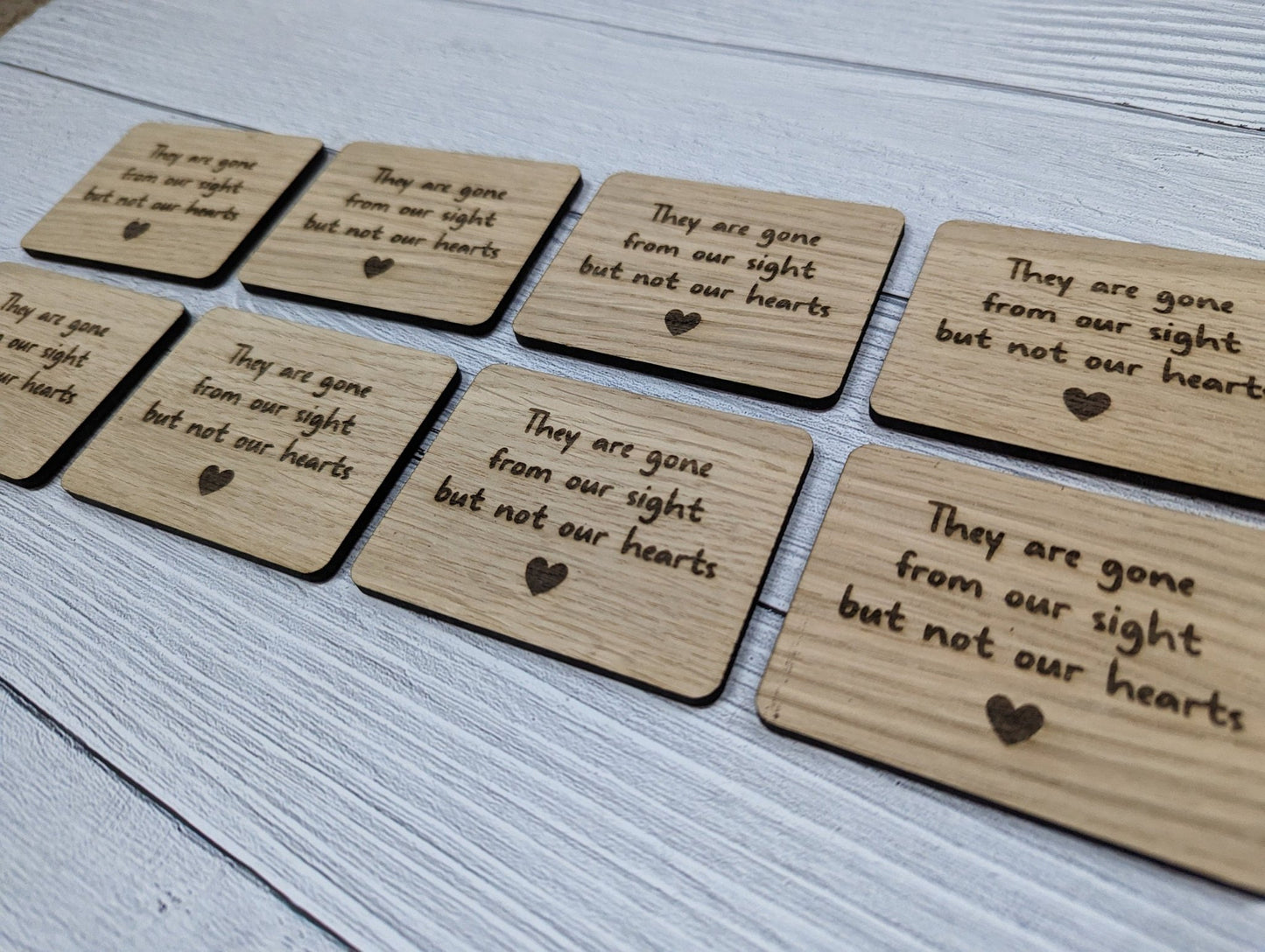 Personalised oak bereavement keepsake magnet with dove motif and engraved message