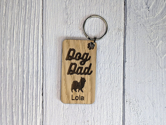 Personalised Pomeranian Dog Dad Wooden Keyring | Oak Dog Keychain | Gift For Pomeranian Parent | Doggy Key Tag Gift - CherryGroveCraft