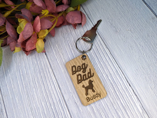 Personalised Poodle Dog Dad Wooden Keyring | Oak Dog Keychain | Gift For Poodle Parent | Doggy Key Tag Gift - CherryGroveCraft