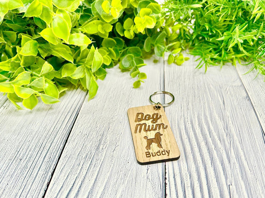 Personalised Poodle Dog Mum Wooden Keyring | Oak Dog Keychain | Gift For Poodle Parent | Doggy Key Tag Gift - CherryGroveCraft