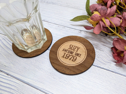Personalised Retro Vinyl Record Coaster - "Awesome Since" - Custom Name & Birth Year - Unique Gift for Music Lovers - CherryGroveCraft