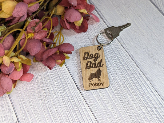 Personalised Rough Collie Dog Dad Wooden Keyring | Oak Dog Keychain | Gift For Rough Collie Parent | Doggy Key Tag Gift - CherryGroveCraft