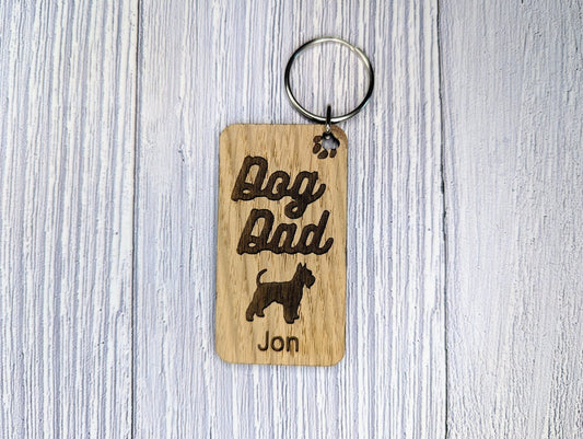 Personalised Schnauzer Dog Dad Wooden Keyring | Oak Dog Keychain | Gift For Schnauzer Parent | Doggy Key Tag Gift - CherryGroveCraft