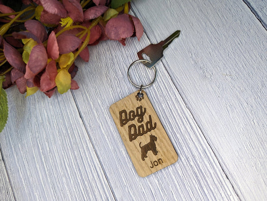 Personalised Schnauzer Dog Dad Wooden Keyring | Oak Dog Keychain | Gift For Schnauzer Parent | Doggy Key Tag Gift - CherryGroveCraft
