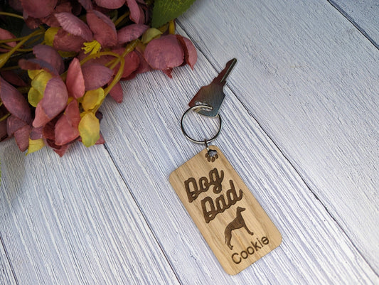 Personalised Whippet Dog Dad Wooden Keyring | Oak Dog Keychain | Gift For Whippet Parent | Doggy Key Tag Gift - CherryGroveCraft