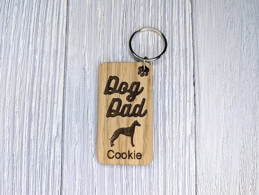 Personalised Whippet Dog Dad Wooden Keyring | Oak Dog Keychain | Gift For Whippet Parent | Doggy Key Tag Gift - CherryGroveCraft