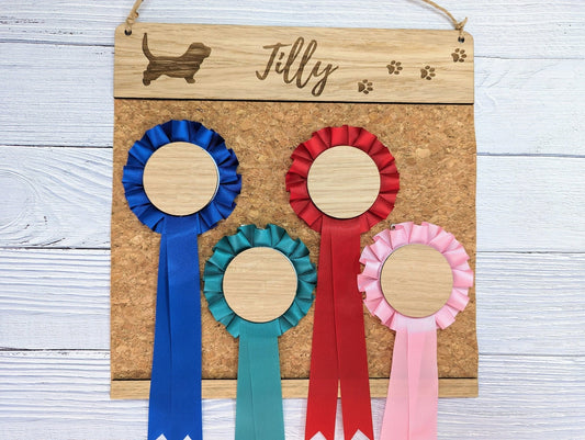 Personalised Wooden Basset Hound Rosette Holder | Unique Display for Dog Show Awards | Custom Name Engraving | Basset Hound Lovers - CherryGroveCraft