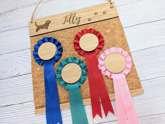 Personalised Wooden Basset Hound Rosette Holder | Unique Display for Dog Show Awards | Custom Name Engraving | Basset Hound Lovers - CherryGroveCraft