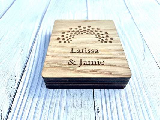 Romantic Self Standing Sign | Small Wooden sign | Anniversary gift | Personalised gift | Rainbow Hearts - CherryGroveCraft