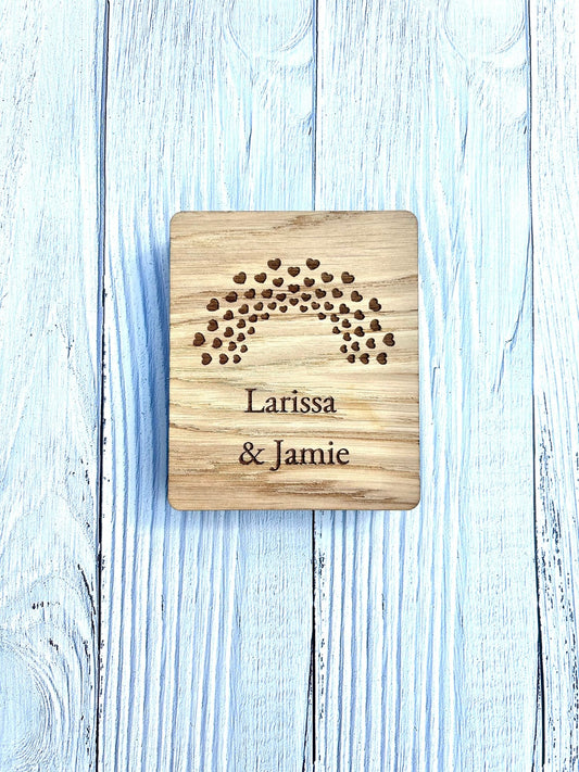 Romantic Self Standing Sign | Small Wooden sign | Anniversary gift | Personalised gift | Rainbow Hearts - CherryGroveCraft