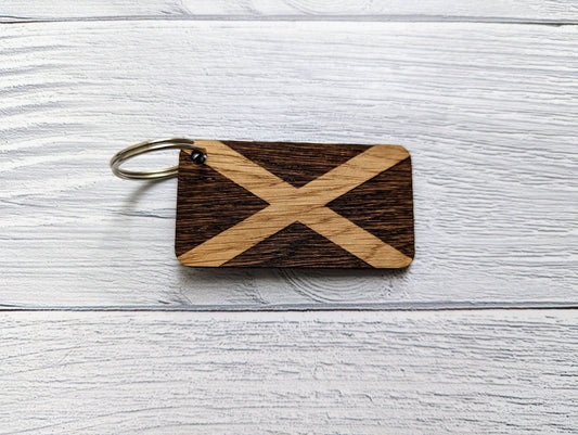 Scottish Flag Keyrings, Scottish Gifts, Oak Veneered, Saltire Keyfob - CherryGroveCraft