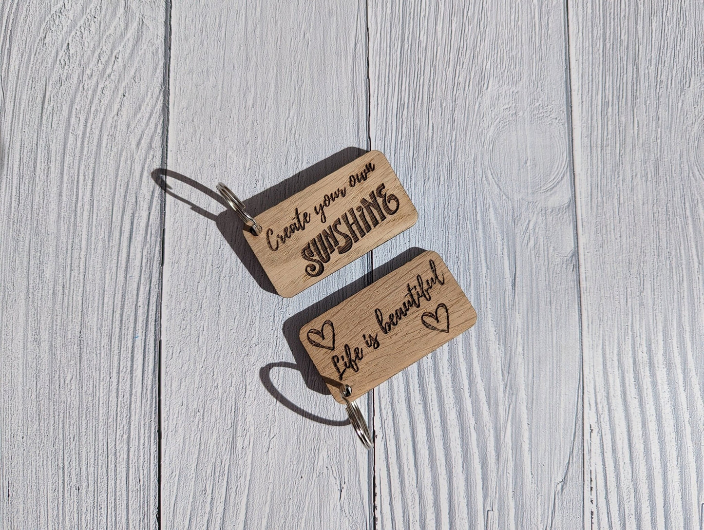 Uplifting Keyrings - "Create Your Own Sunshine" or "Life is Beautiful" - CherryGroveCraft