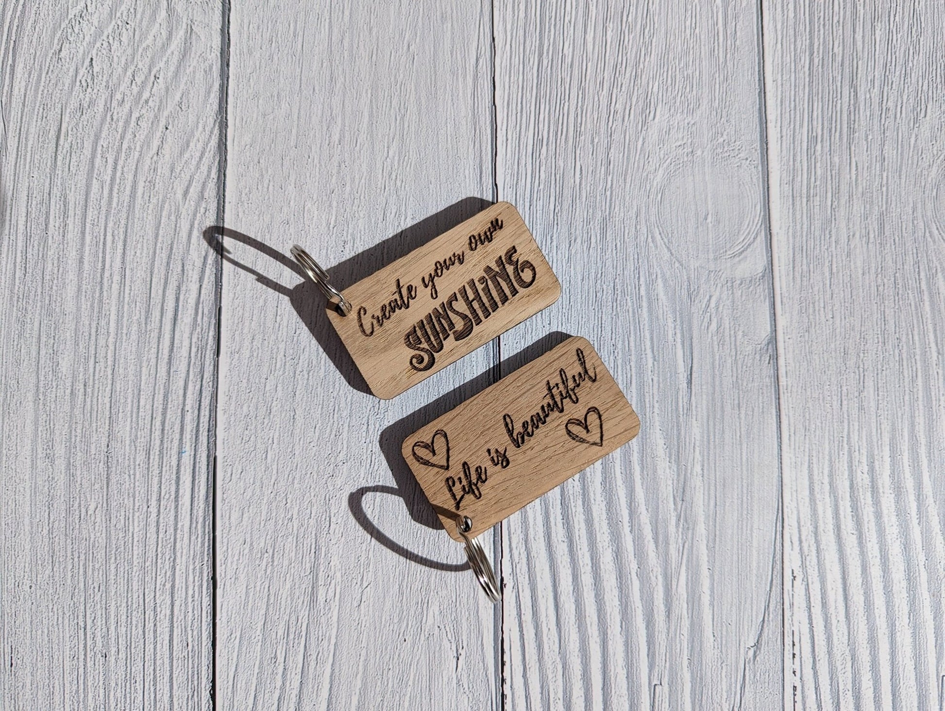 Uplifting Keyrings - "Create Your Own Sunshine" or "Life is Beautiful" - CherryGroveCraft