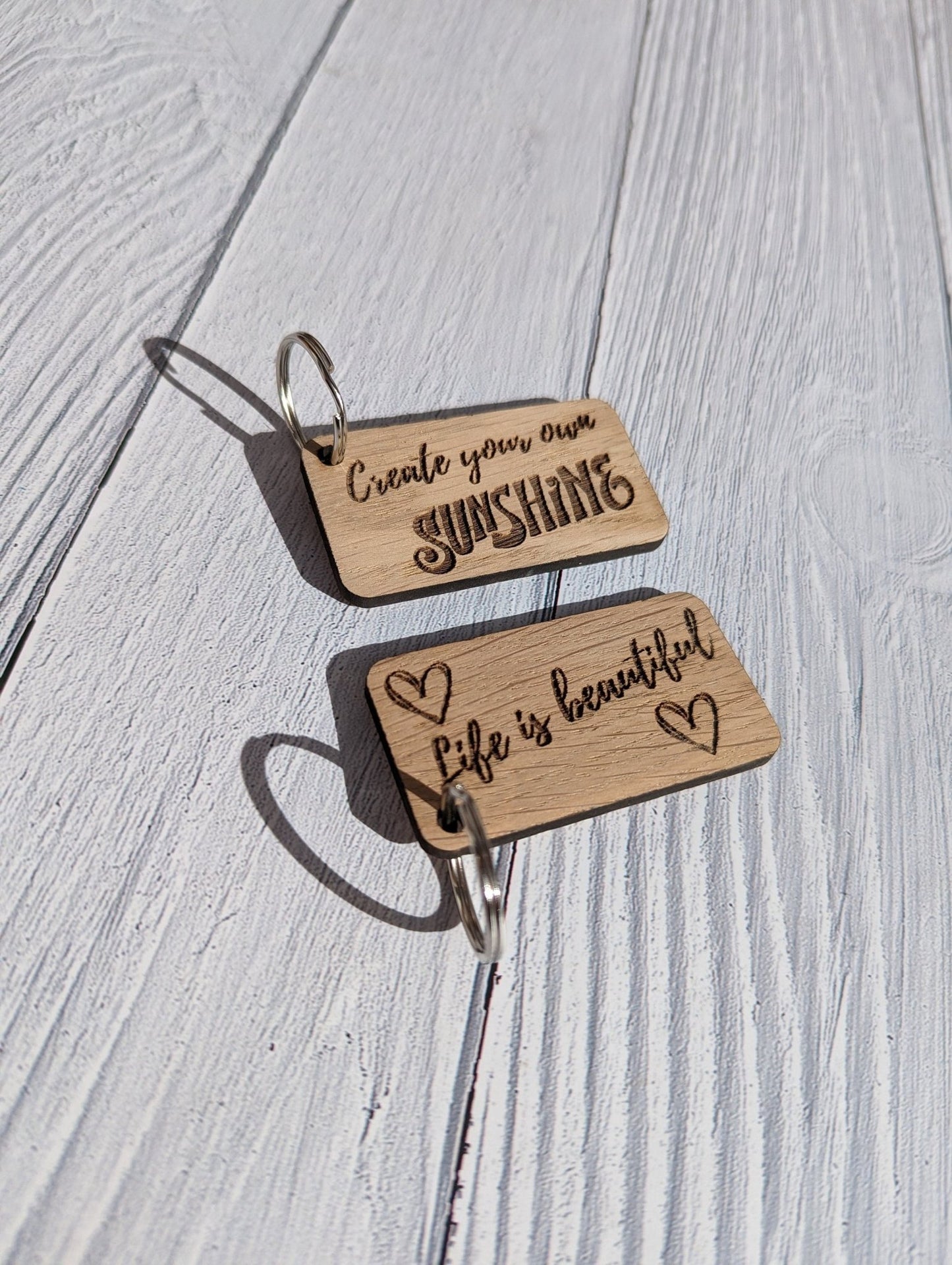 Uplifting Keyrings - "Create Your Own Sunshine" or "Life is Beautiful" - CherryGroveCraft