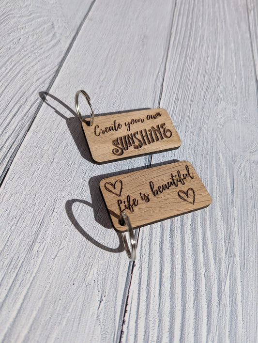 Uplifting Keyrings - "Create Your Own Sunshine" or "Life is Beautiful" - CherryGroveCraft