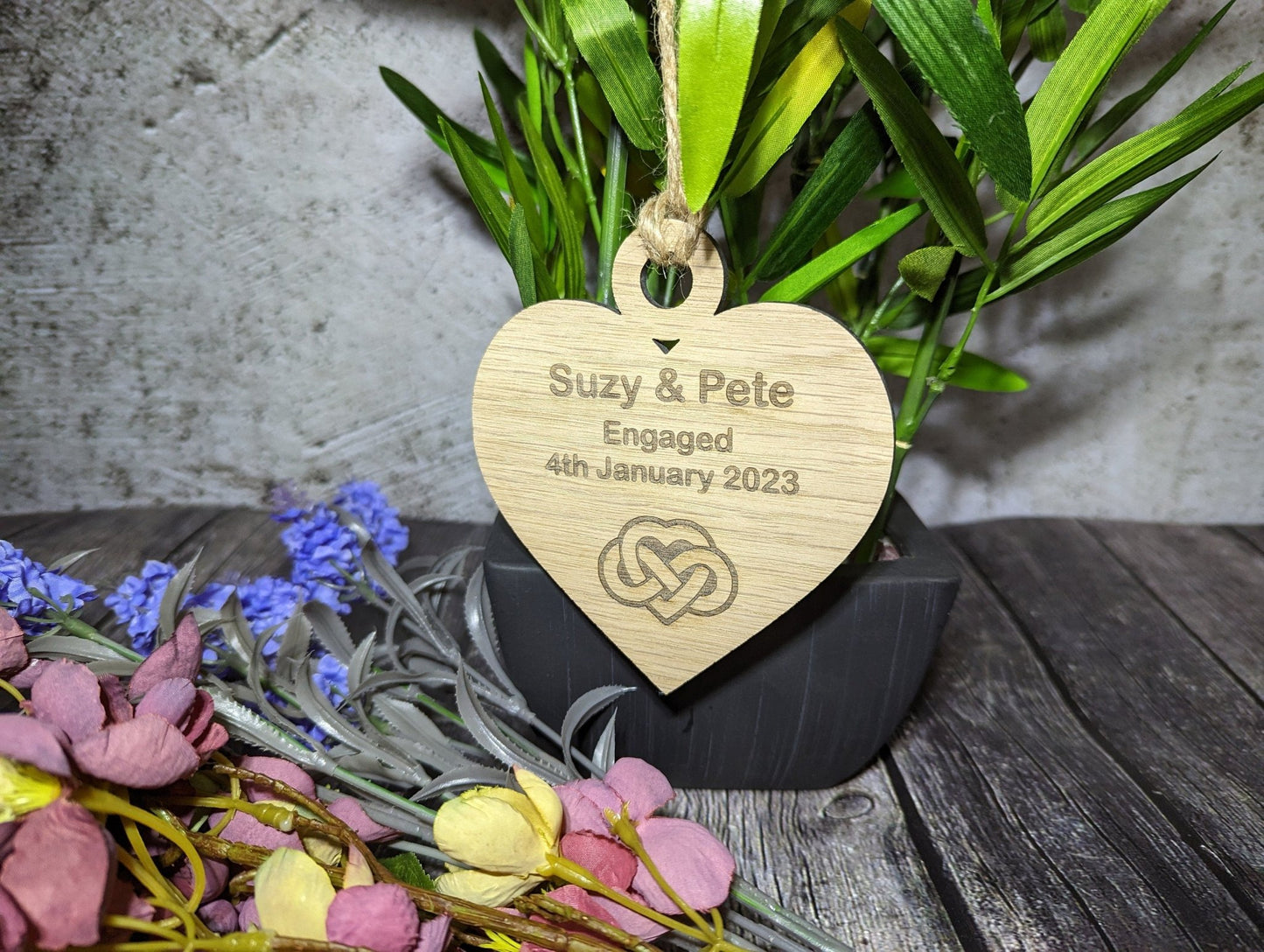 Wooden Personalised Heart Shaped Love Infinity Bauble, Engagement, Anniversary or Wedding Gift, Oak - CherryGroveCraft