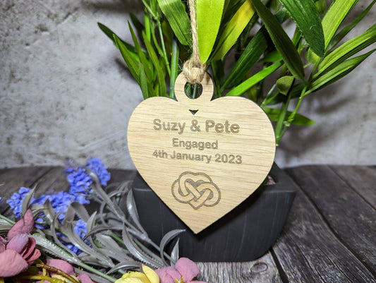 Wooden Personalised Heart Shaped Love Infinity Bauble, Engagement, Anniversary or Wedding Gift, Oak - CherryGroveCraft