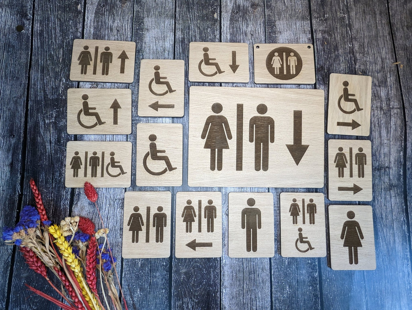 Wooden Toilet Signs - Rustic Bathroom Signage for Hotels, Restaurants, Bars, B&Bs, and Offices - CherryGroveCraft