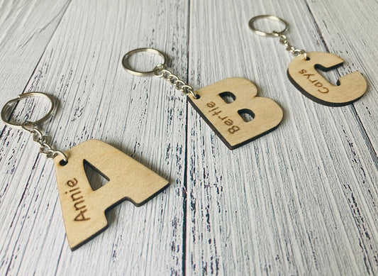 Personalised oak school leavers keyrings — Class of engraved keyfobs as end of year gifts from teacher