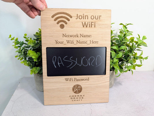 Wooden WiFi password sign — header image for the guide to WiFi signs and how they work